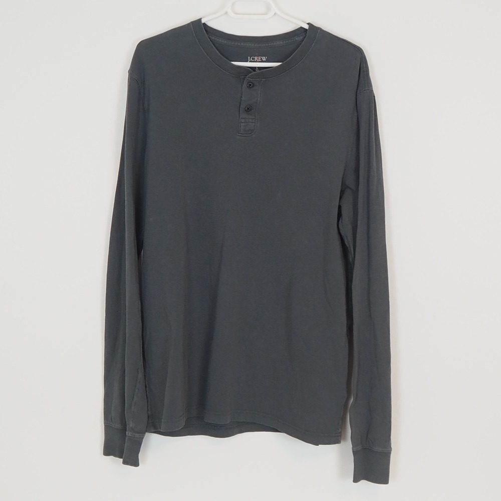 J Crew Vintage Jersey Gray Men's Henley Long Sleeve Shirt Size‎ L Relaxed Fit